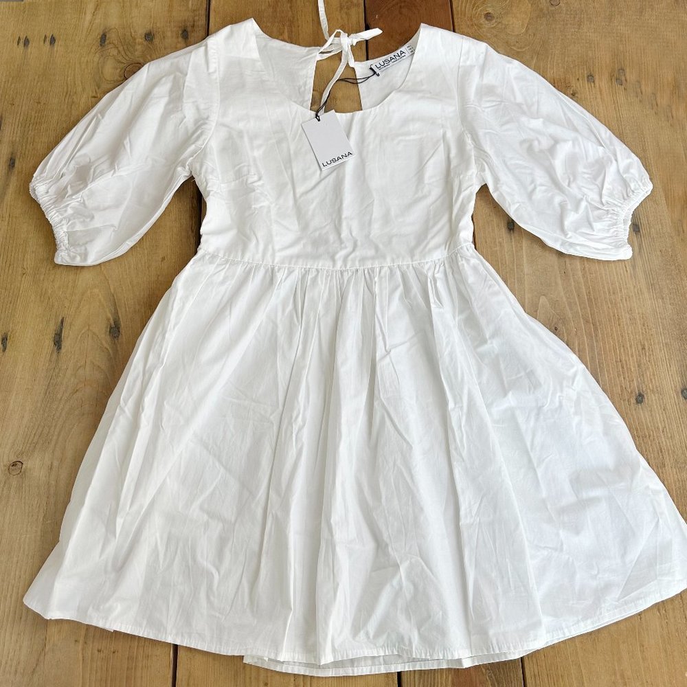Lusana White Poplin Dress‎ Midi Women's S NWT 100% Cotton